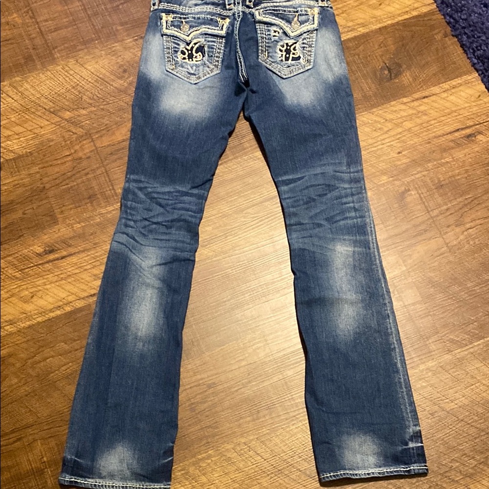 Rock Revival Blue Boot Cut Jeans with Vintage Wash